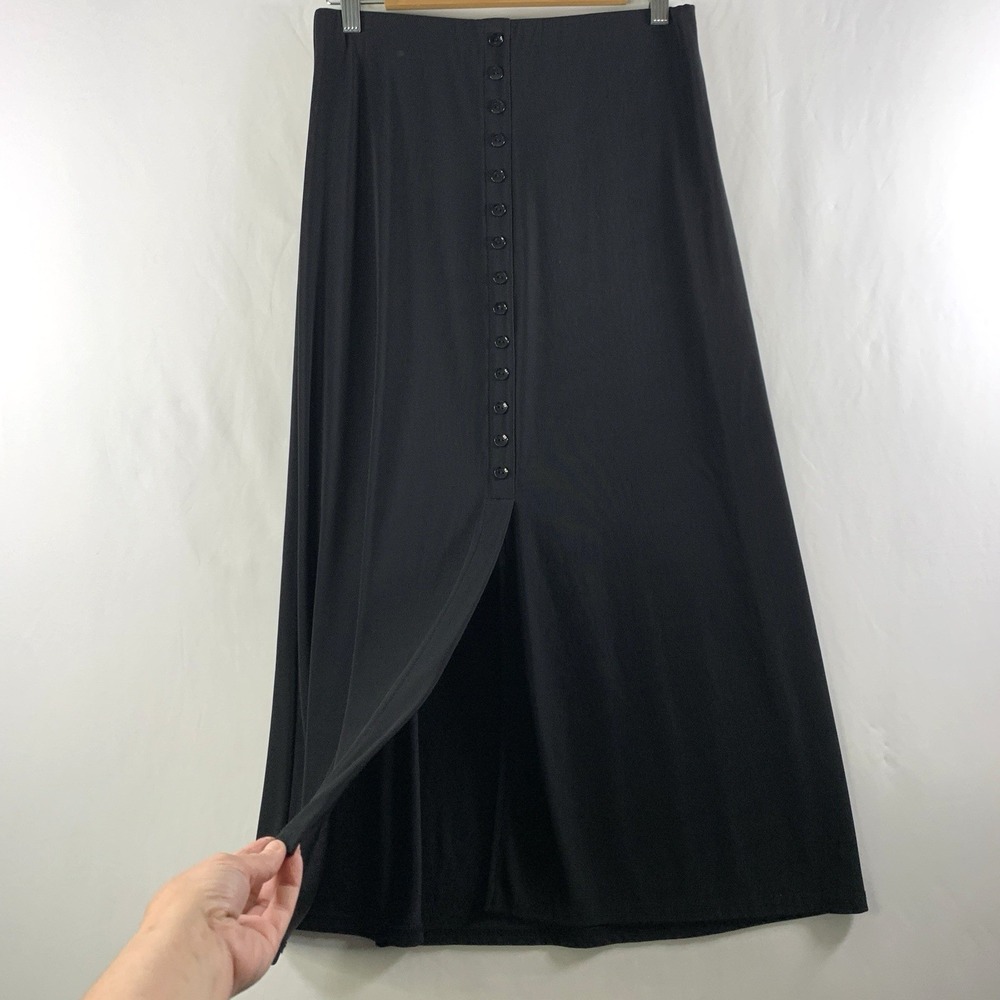 VTG 90s Grunge Front Button Slinky Maxi Skirt Sz M Petite Dark Academia Stretch